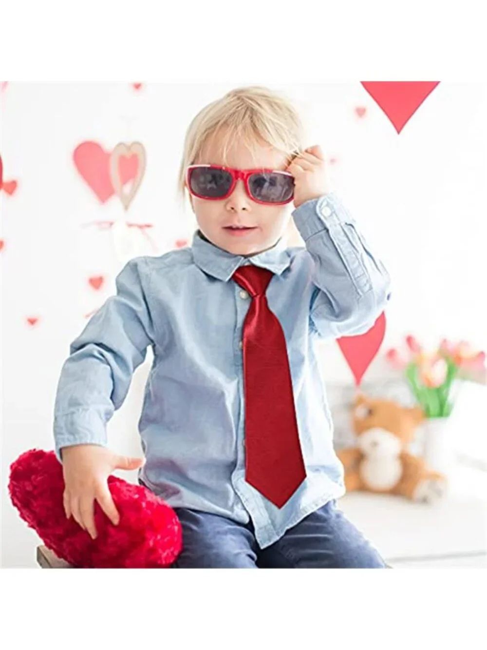 12 pcs Boys Ties Bulk Clip on Ties Solid Color Pre-tied Necktie with Elastic